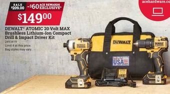Ace Hardware Dewalt® atomic 20 volt max brushless lithium-ion compact drill & impact driver kit offer