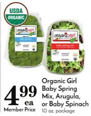 Pavilions Organic girl baby spring mix, arugula or baby spinach offer