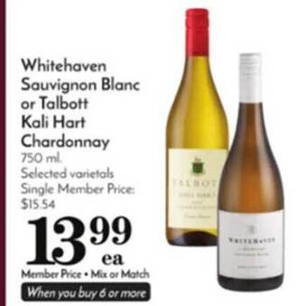 Pavilions Whitehaven sauvignon blanc or talbott kali hart chardonnay offer