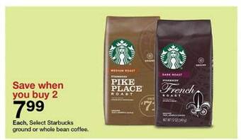 Target Each, select starbucks ground or whole bean coffee offer