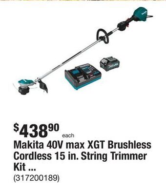 The Home Depot Makita 40v max xgt brushless cordless 15 in. string trimmer kit (4.0 ah) offer
