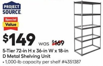Lowe's 5-Tier 72-in H x 36-in W x 18-in D Metal Shelving Unit offer