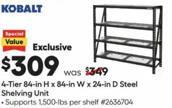 Lowe's Kobalt 4-Tier 84-in H x 84-in W x 24-in D Steel Shelving Unit offer