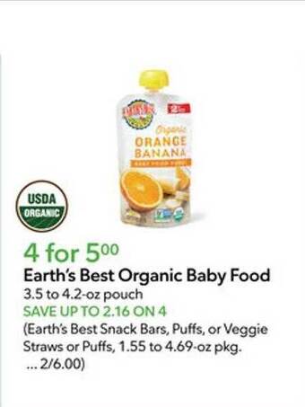 Publix Earth's best organic baby food offer