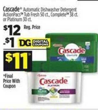 Dollar General Cascade automatic dishwasher detergent offer