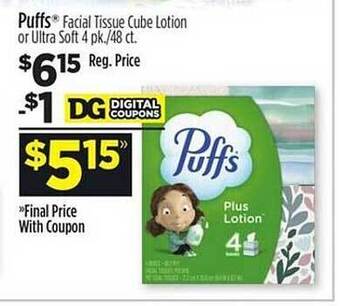 Dollar General Puffs facial tissue offer