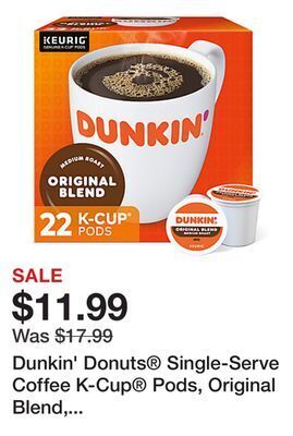 Office Depot Dunkin' donuts® single-serve coffee k-cup® pods, original blend, carton of 22 offer