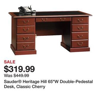 Office Depot Sauder® heritage hill 65"w double-pedestal desk, classic cherry offer