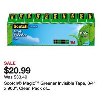 Office Depot Scotch® magic™ greener invisible tape, 3/4" x 900", clear, pack of 10 rolls offer
