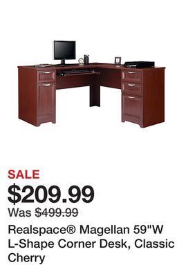 Office Depot Realspace® magellan 59"w l-shape corner desk, classic cherry offer