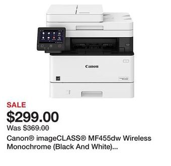 Office Depot Canon® imageclass® mf455dw wireless monochrome (black and white) laser all-in-one printer offer