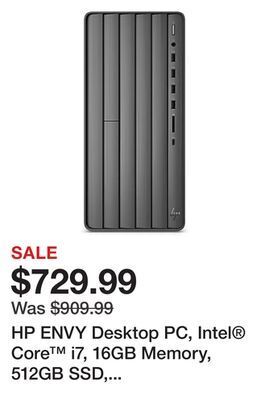 Office Depot Hp envy desktop pc, intel® core™ i7, 16gb memory, 512gb ssd, windows® 11 home offer