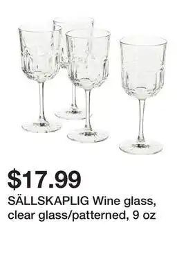 Ikea Sällskaplig wine glass, clear glass/patterned, 9 oz offer