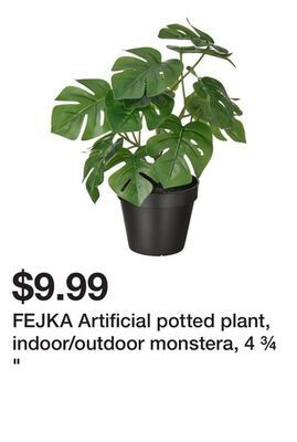 Ikea Fejka artificial potted plant, indoor/outdoor monstera, 4 ¾ " offer
