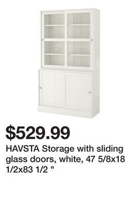 Ikea Havsta storage with sliding glass doors, white, 47 5/8x18 1/2x83 1/2 " offer