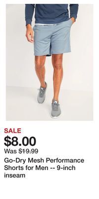 Old Navy Go-dry mesh performance shorts for men -- 9-inch inseam offer