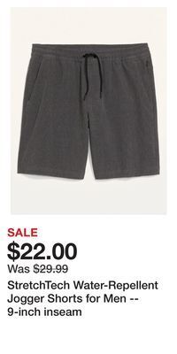 Old Navy Stretchtech water-repellent jogger shorts for men -- 9-inch inseam offer