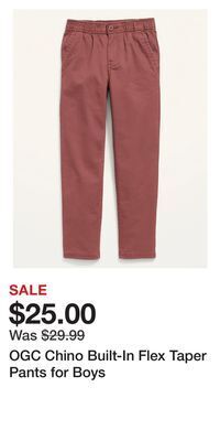 Old Navy Ogc chino built-in flex taper pants for boys offer