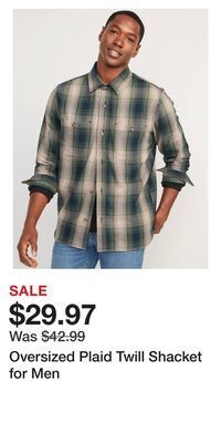 Old Navy Oversized plaid twill shacket for men offer