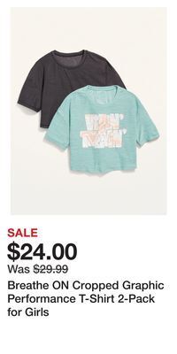 Old Navy Breathe on cropped graphic performance t-shirt 2-pack for girls offer
