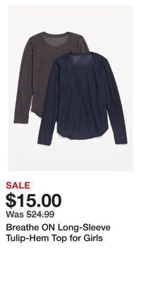 Old Navy Breathe on long-sleeve tulip-hem top for girls offer