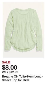 Old Navy Breathe on tulip-hem long-sleeve top for girls offer