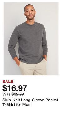 Old Navy Slub-knit long-sleeve pocket t-shirt for men offer