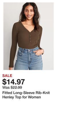 Old Navy Fitted long-sleeve rib-knit henley top for women offer