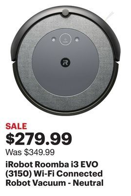 Best Buy Irobot roomba i3 evo (3150) wi-fi connected robot vacuum - neutral offer