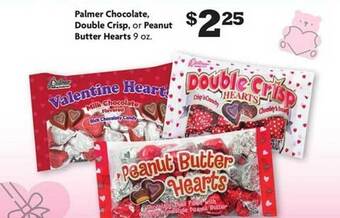 Family Dollar Palmer chocolate double crisp or peanut butter hearts offer