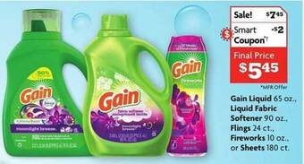 Family Dollar Gain liquid, liquid fabric softener, flings, fireworks or sheets offer