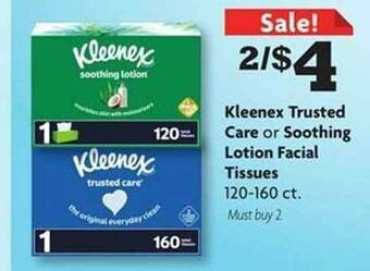 Family Dollar Kleenex trusted care or soothing lotion facial tissues offer