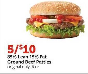 Fareway 85% lean 15% fat ground beef patties offer