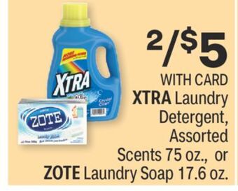 CVS Xtra laundry detergent, assorted scents 75 oz., or zote laundry soap 17.6 oz. offer