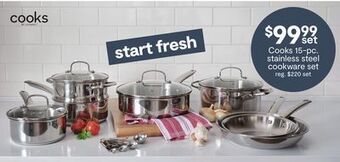 JC Penney Cooks 15-pc. stainless steel cookware set offer