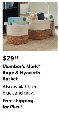 Sam's Club Member's mark™ rope & hyacinth basket offer