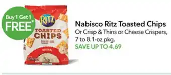 Publix Nabisco Ritz Toasted Chips or Crisp & Thins or Cheese Crispers 7 to 8.1 oz. pkg. offer