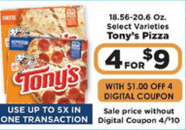 IGA Tony's Pizza 18.56-20.6 oz offer