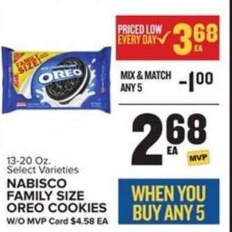 Food Lion Nabisco Family Size Oreo Cookies 13-20 oz offer