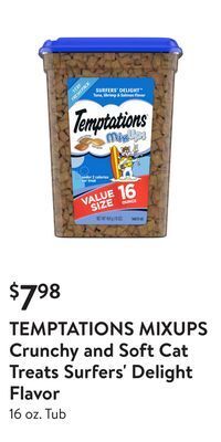 Walmart Temptations mixups crunchy and soft cat treats surfers' delight flavor offer