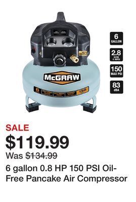 Harbor Freight Tools 6 gallon 0.8 hp 150 psi oil-free pancake air compressor offer