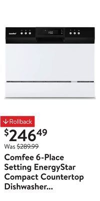 Walmart Comfee 6-place setting energystar compact countertop dishwasher with 8 cleaning settings, cdc22p1aww, white offer