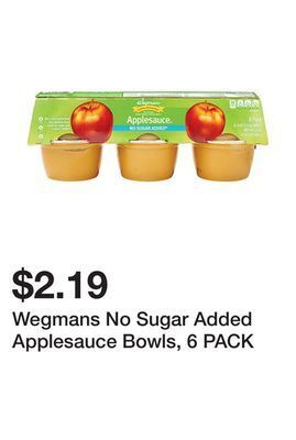 Wegmans Wegmans no sugar added applesauce bowls, 6 pack offer