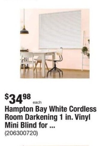 The Home Depot Hampton Bay White Cordless Room Darkening 1 in. Vinyl Mini Blind for... offer