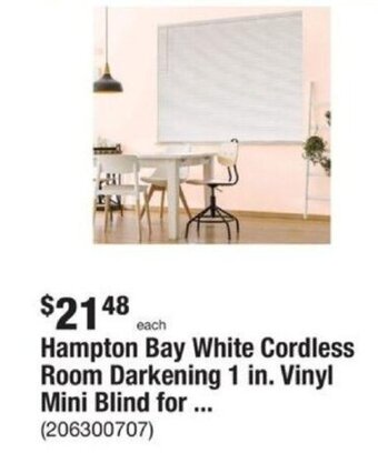 The Home Depot Hampton Bay White Cordless Room Darkening 1 in. Vinyl Mini Blind for... offer