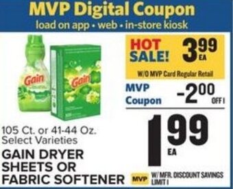 Food Lion Gain Dryer Sheets or Fabric Softener offer
