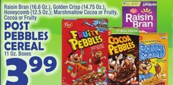 Bravo Supermarkets Post pebbles cereal 11 oz. boxes offer