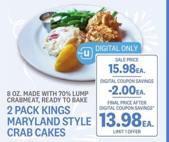 Kings Food Markets 2 pack kings maryland style crab cakes offer