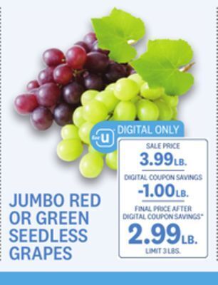 Kings Food Markets Jumbo red or green seedless grapes offer