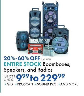 Boscov's Entire stock boomboxes, speakers, and radios offer